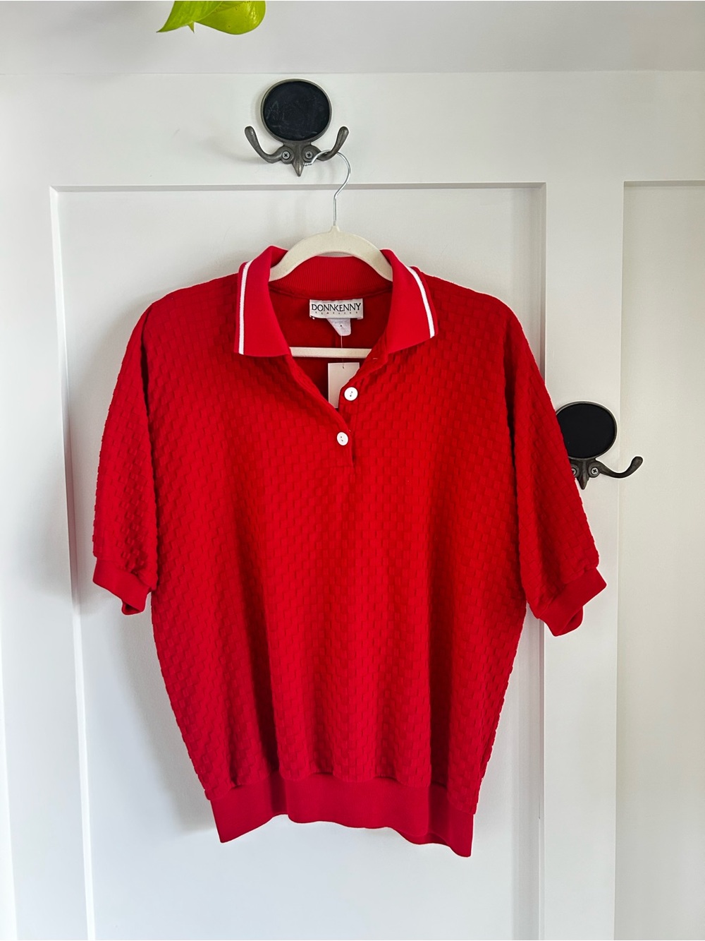 Vintage Donnkenny Textured Knit Polo Sweater | Red Dolman Sleeve  | 90s Resort